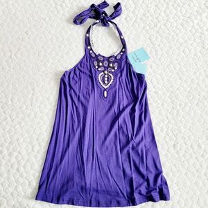 New Guess by Marciano halter top purple embroidered beading y2k 90s boho indie